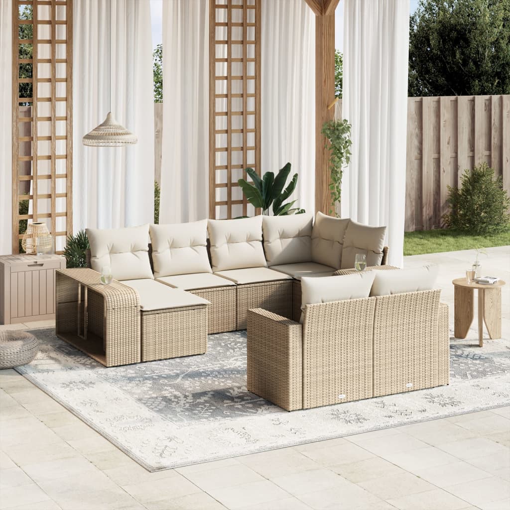 vidaXL Set Divano da Giardino 10 pz con Cuscini Beige in Polyrattan