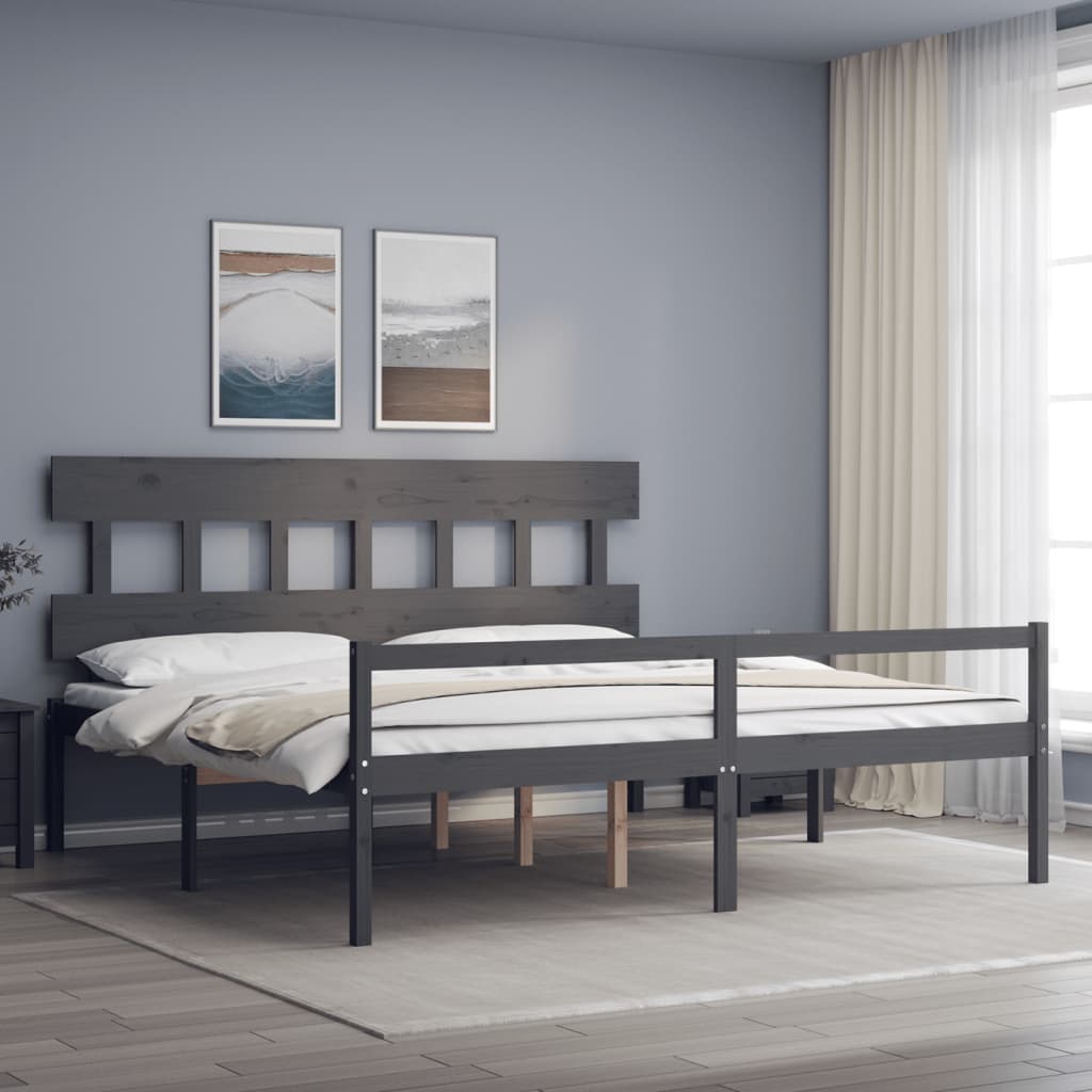 vidaXL Letto per Anziani con Testiera Grigio 200x200 cm Legno Massello