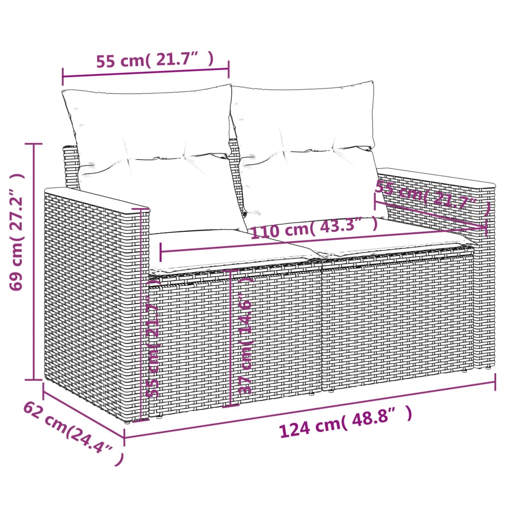 vidaXL Set Divani da Giardino 12 pz con Cuscini Beige in Polyrattan