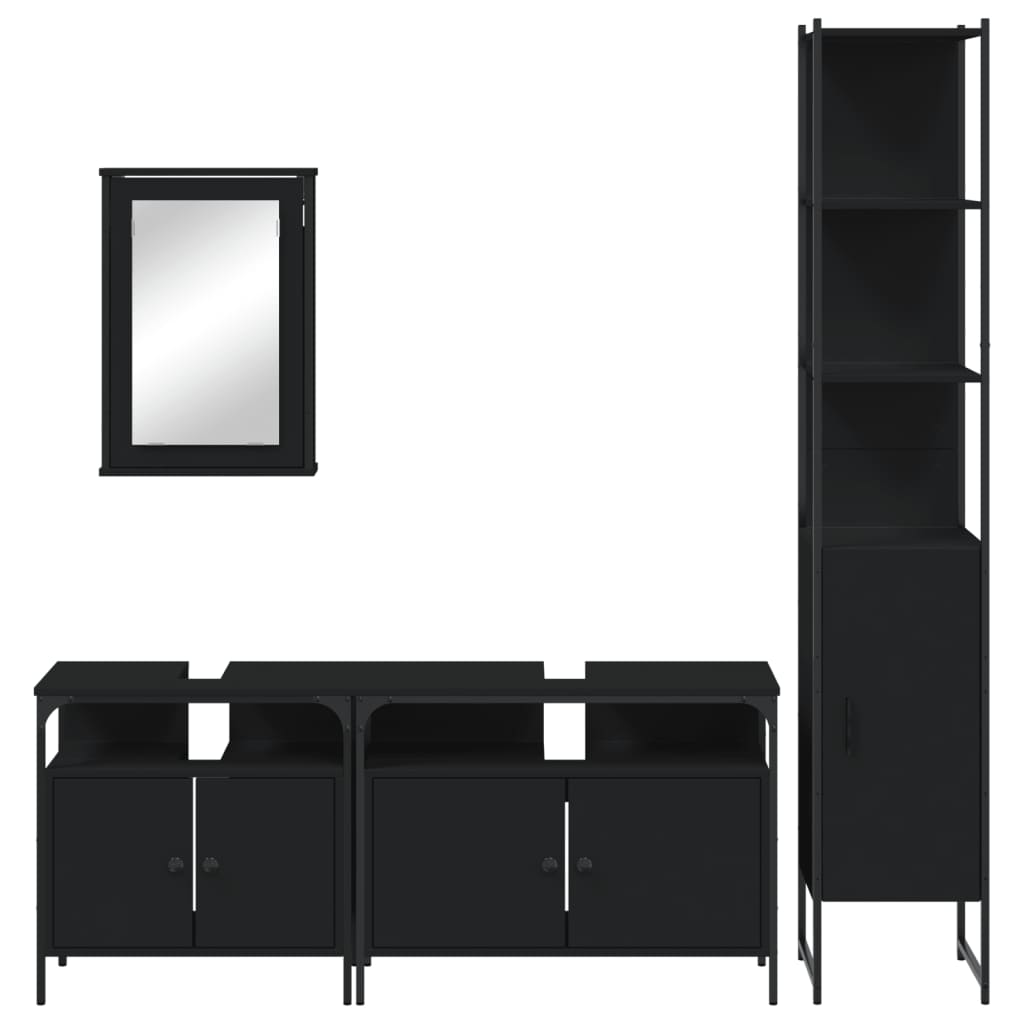 vidaXL Set Mobili da Bagno 4 pz Nero in Legno Multistrato