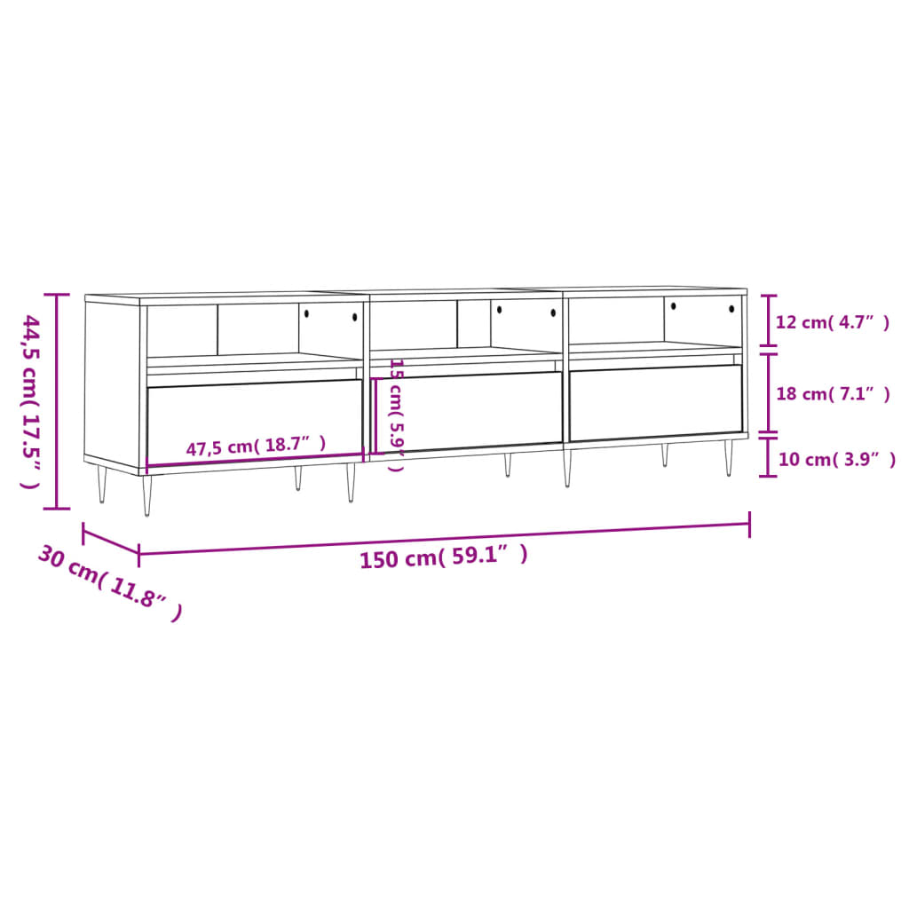 vidaXL Mobile Porta TV Grigio Sonoma 150x30x44,5 cm Legno Multistrato