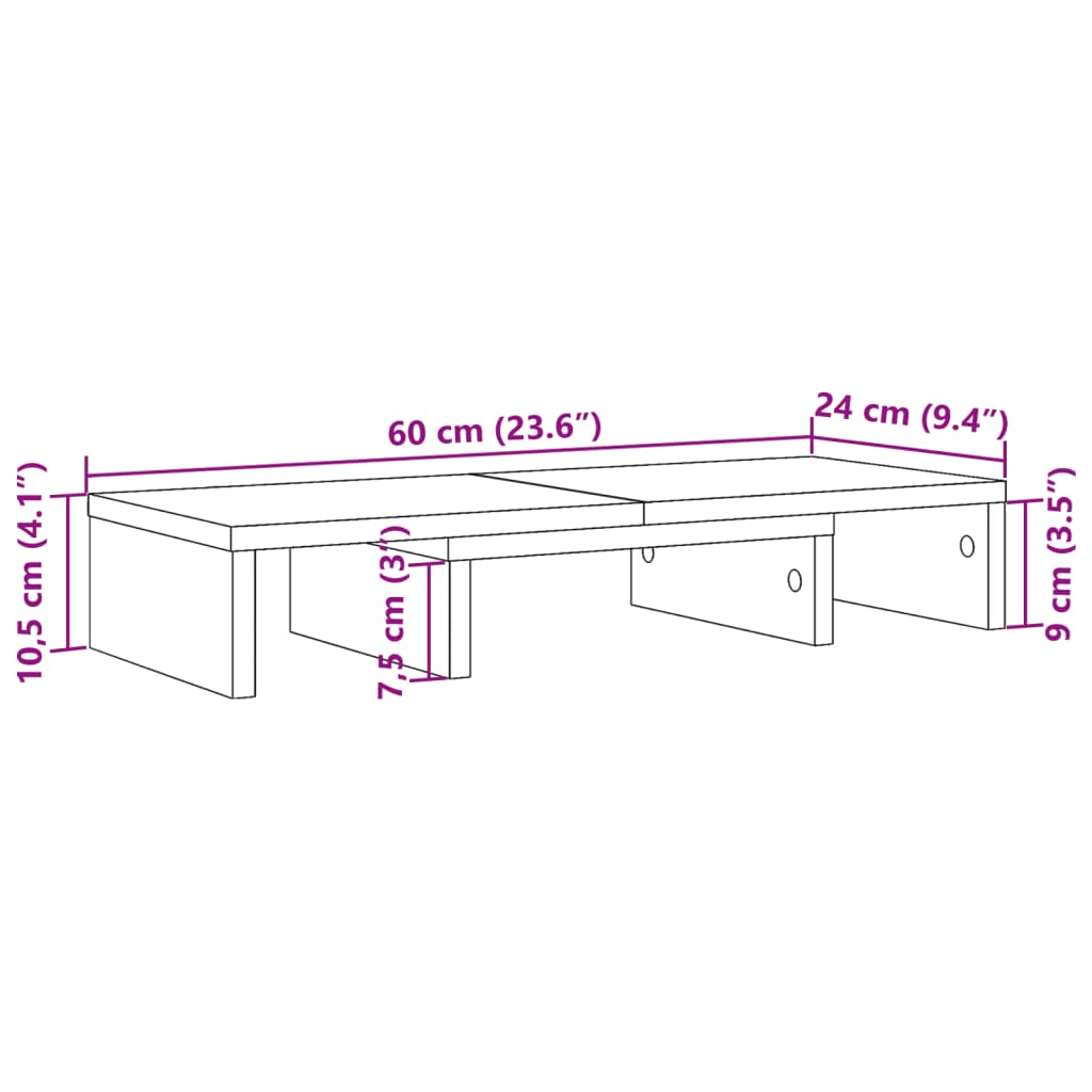 vidaXL Supporto Monitor Regolabile Rovere 60x24x10,5 cm in Truciolato