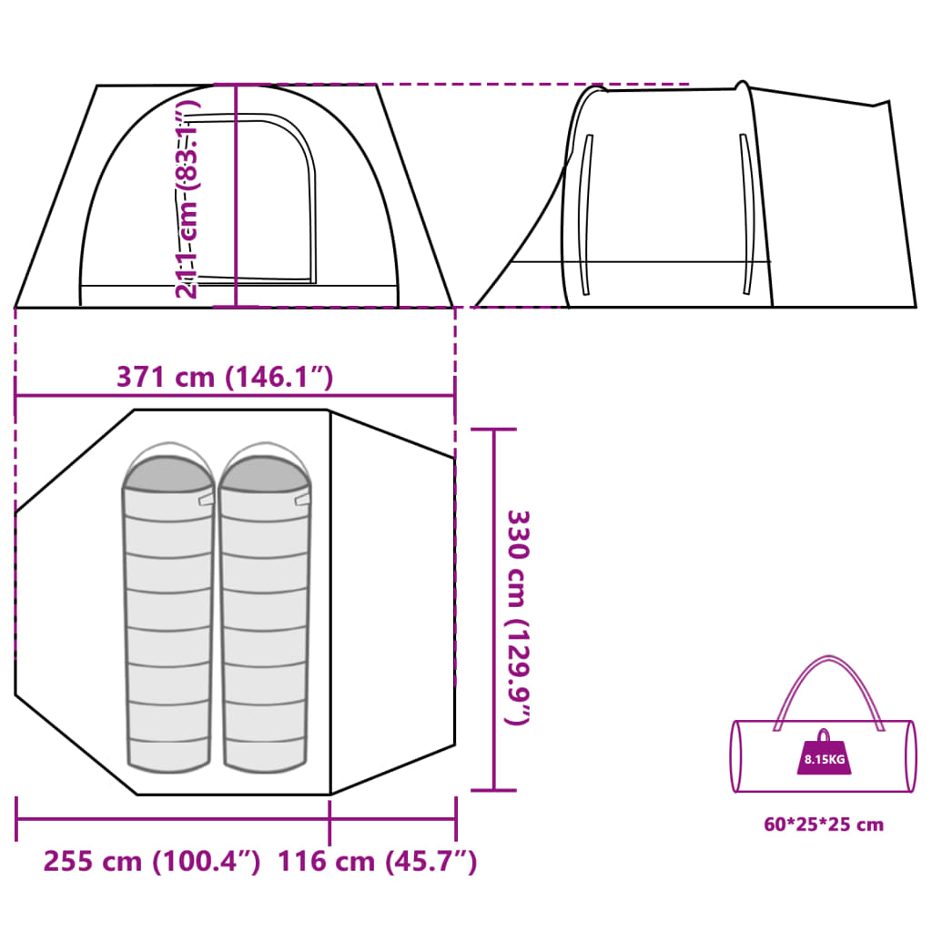 vidaXL Tenda da Campeggio per Auto per 2 Persone Blu Impermeabile