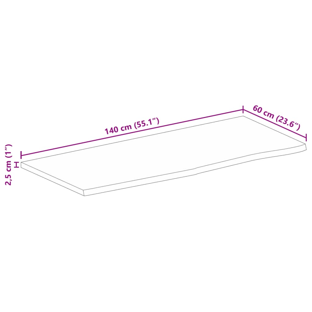 vidaXL Piano Tavolo Bordi Vivi 140x60x2,5 cm Legno Massello di Mango