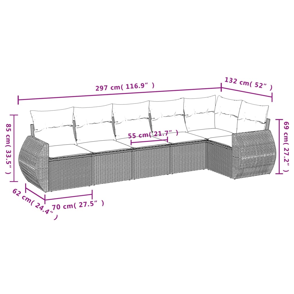 vidaXL Set Divano da Giardino 6 pz con Cuscini Beige in Polyrattan