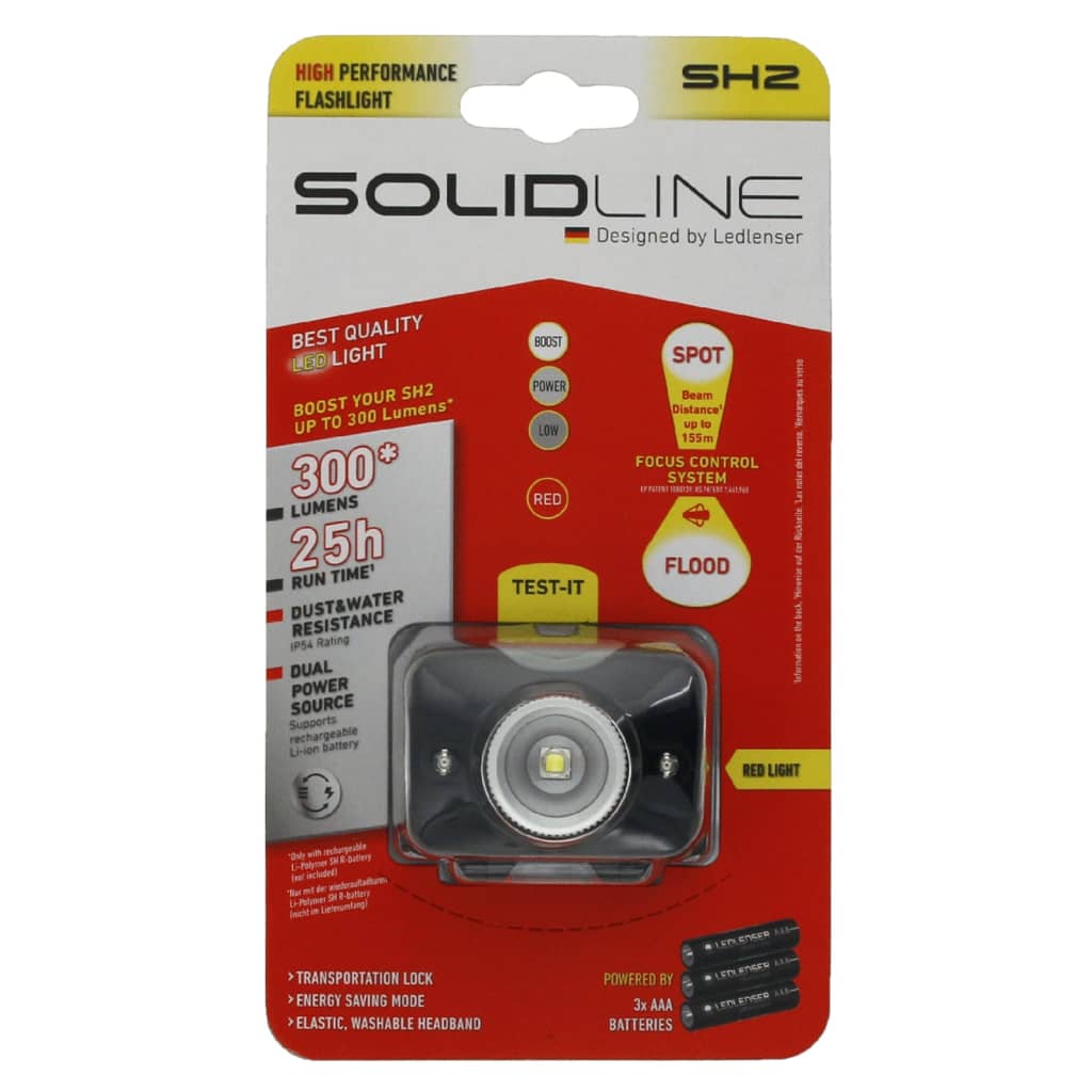 SOLIDLINE Lampada Frontale a LED SH2 300 lm Luce Rossa