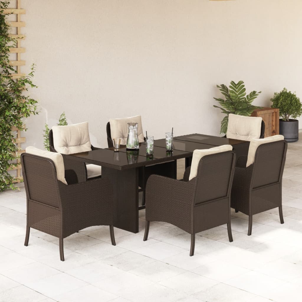 vidaXL Set da Pranzo da Giardino 7pz con Cuscini in Polyrattan Marrone