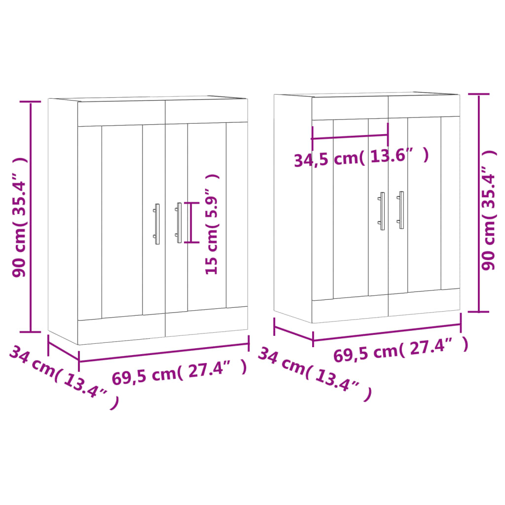 vidaXL Armadietti a Parete 2 pz Bianchi in Legno Multistrato