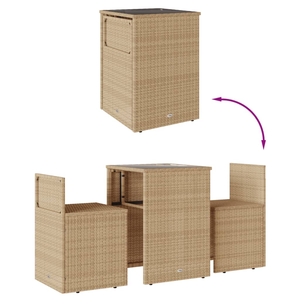 vidaXL Set da Bistrò 3 pz con Cuscini Beige in Polyrattan