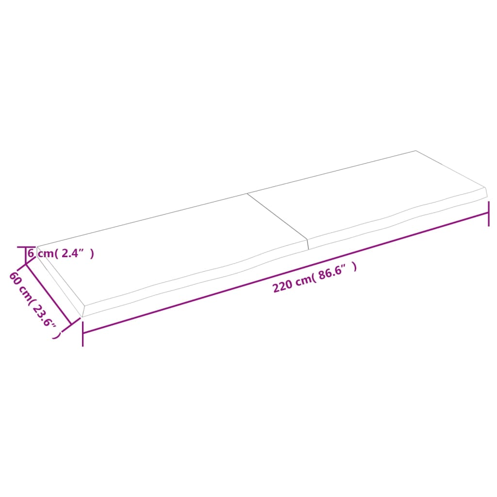 vidaXL Piano Bagno Marrone Scuro 220x60x(2-6) cm Legno Trattato