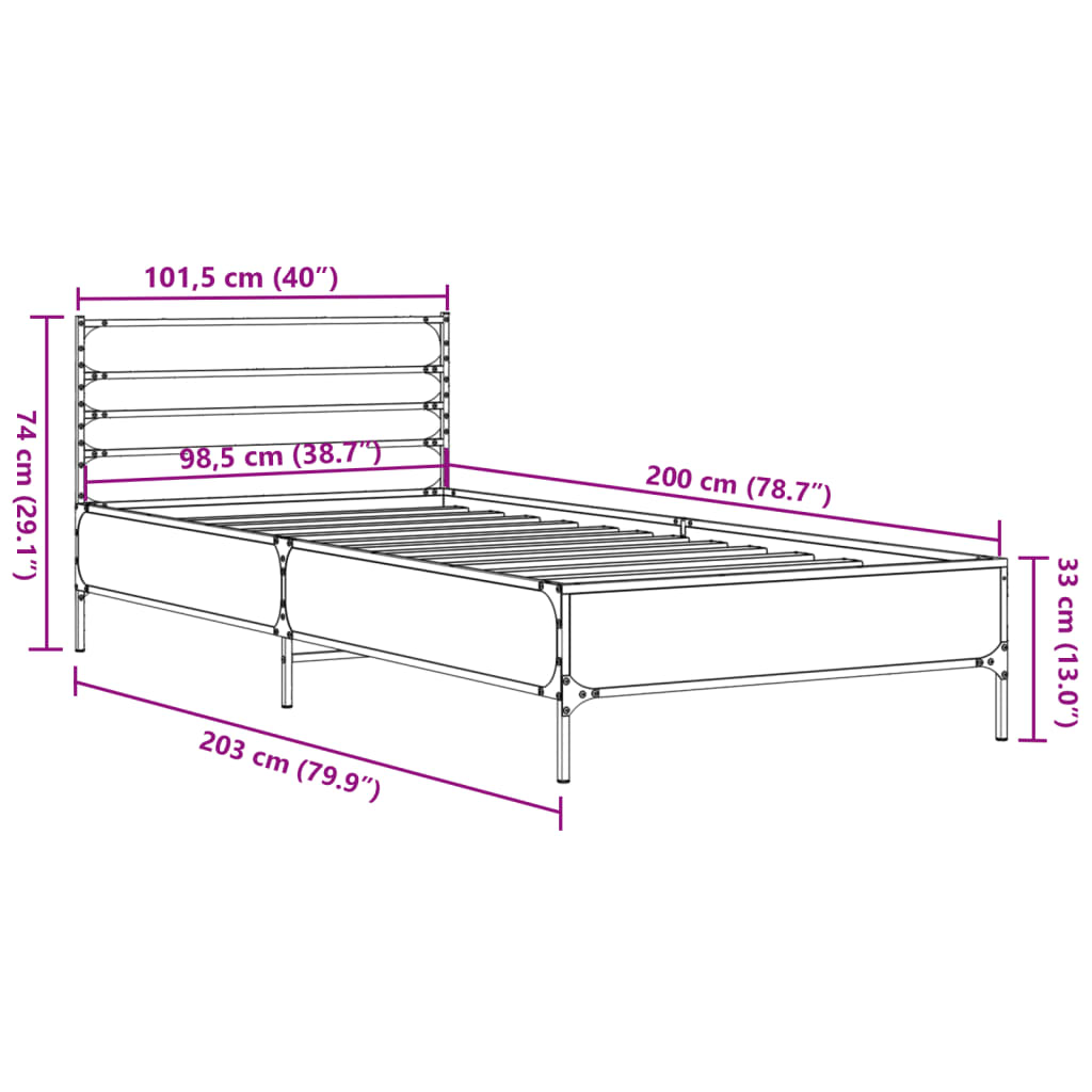 vidaXL Giroletto Rovere Fumo 100x200 cm in Legno Multistrato e Metallo