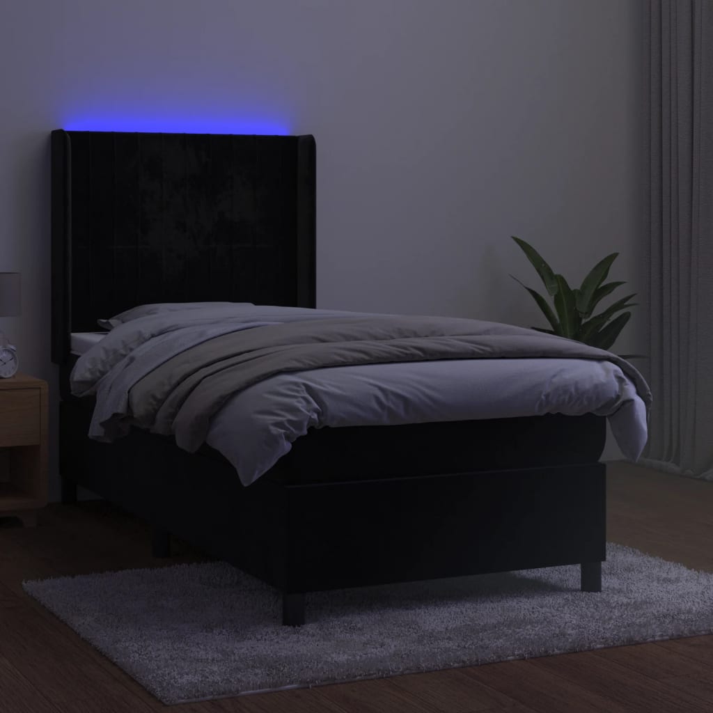 vidaXL Letto a Molle con Materasso e LED Nero 90x200 cm in Velluto