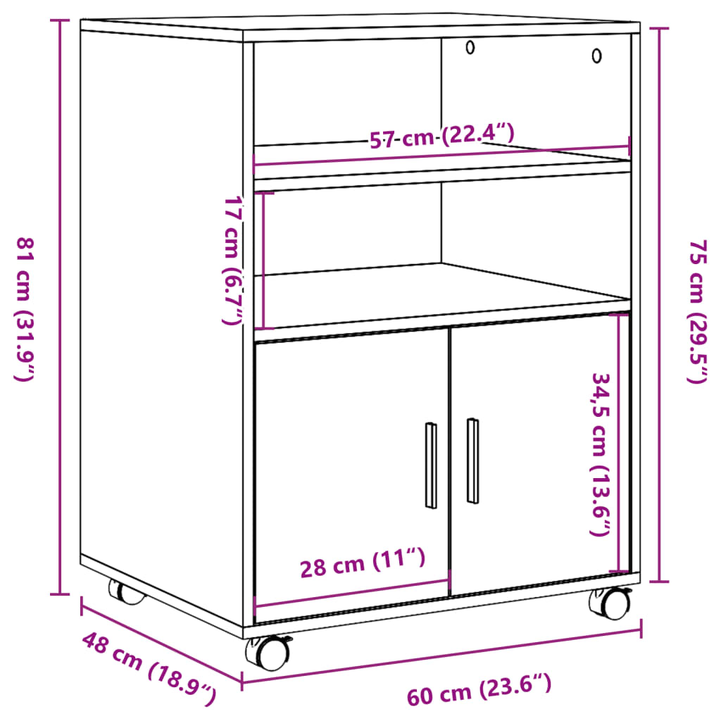 vidaXL Mobiletto con Ruote Legno Antico 60x48x81 cm in Truciolato