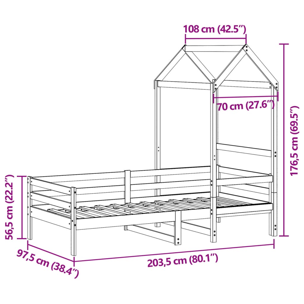 vidaXL Dormeuse con Tetto 90x200 cm in Legno Massello di Pino