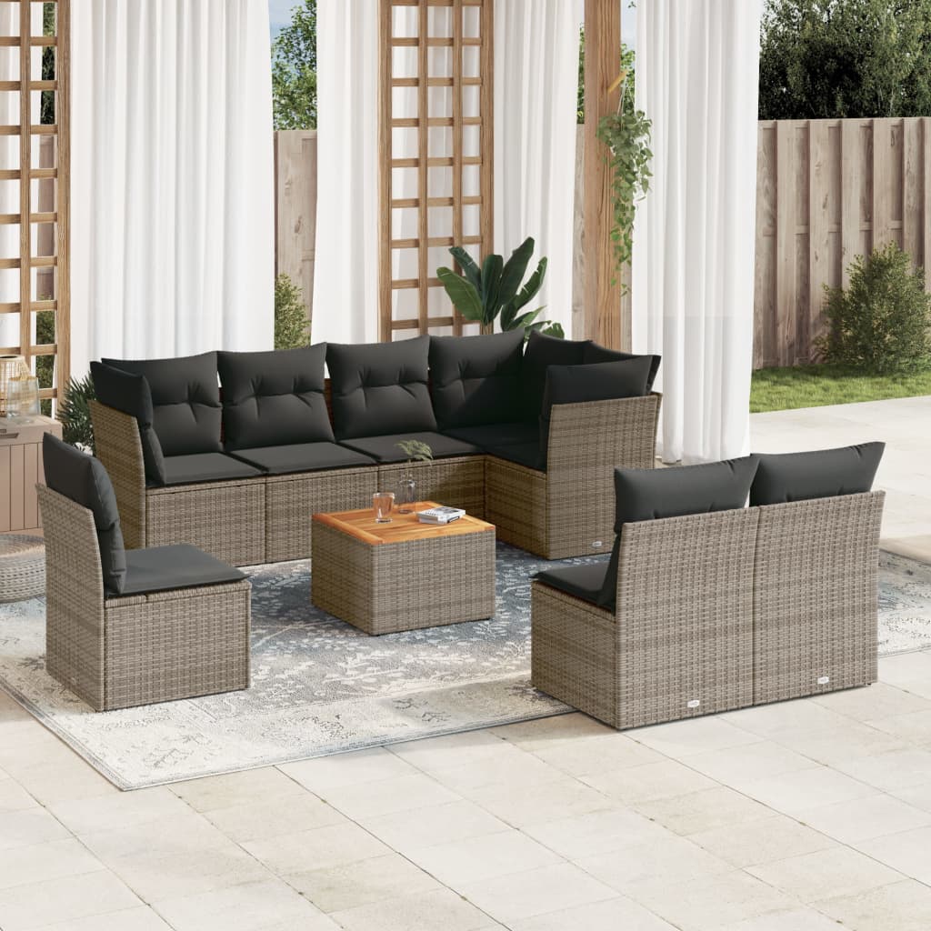 vidaXL Set Divano da Giardino 9 pz con Cuscini Grigio in Polyrattan