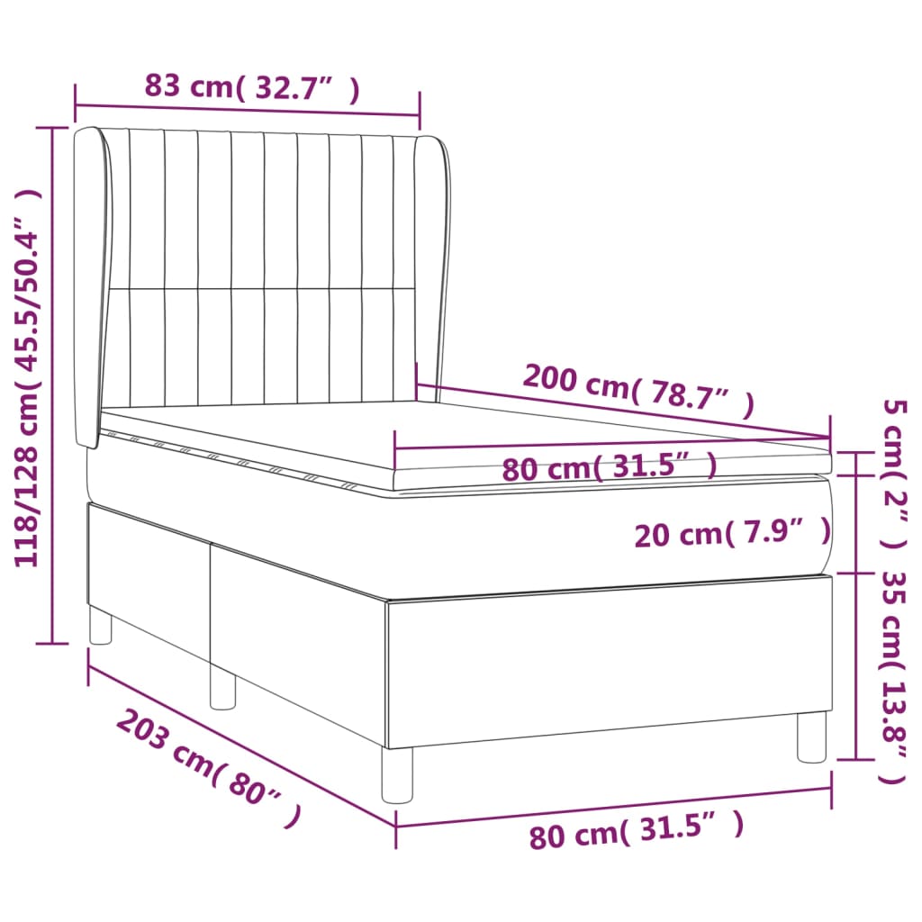 vidaXL Giroletto a Molle con Materasso Marrone Scuro 80x200 cm Tessuto