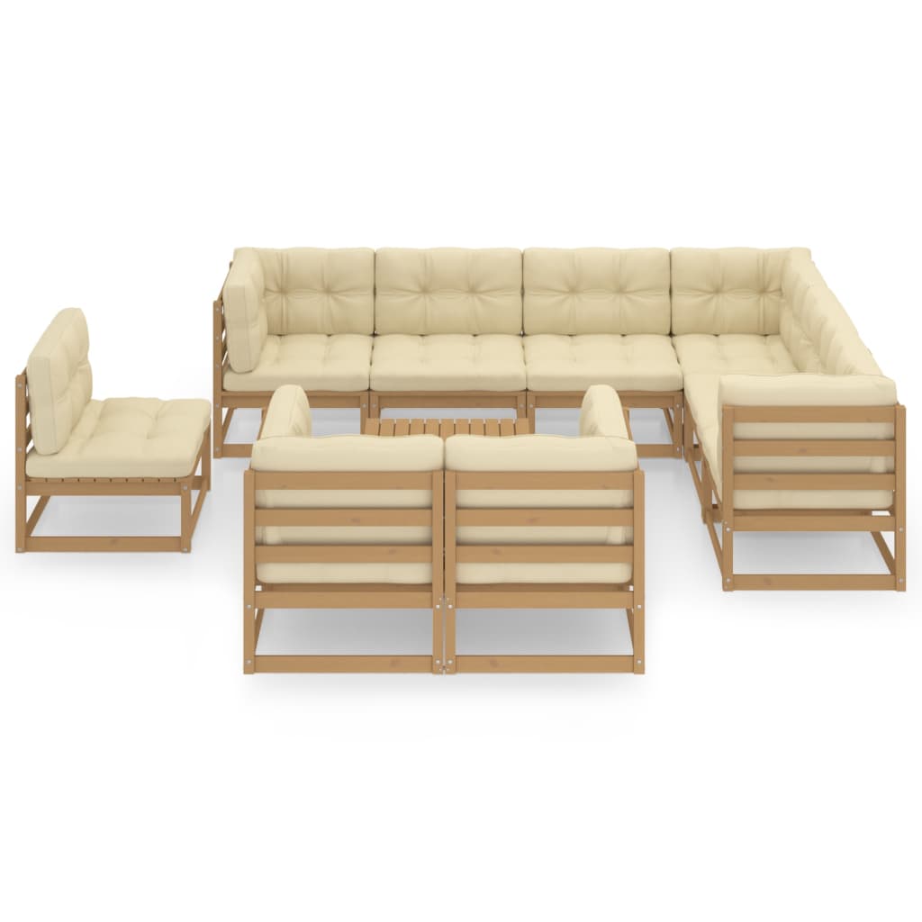 vidaXL Set Salotto Giardino e Cuscini 10 pz Legno Massello Pino Ambra