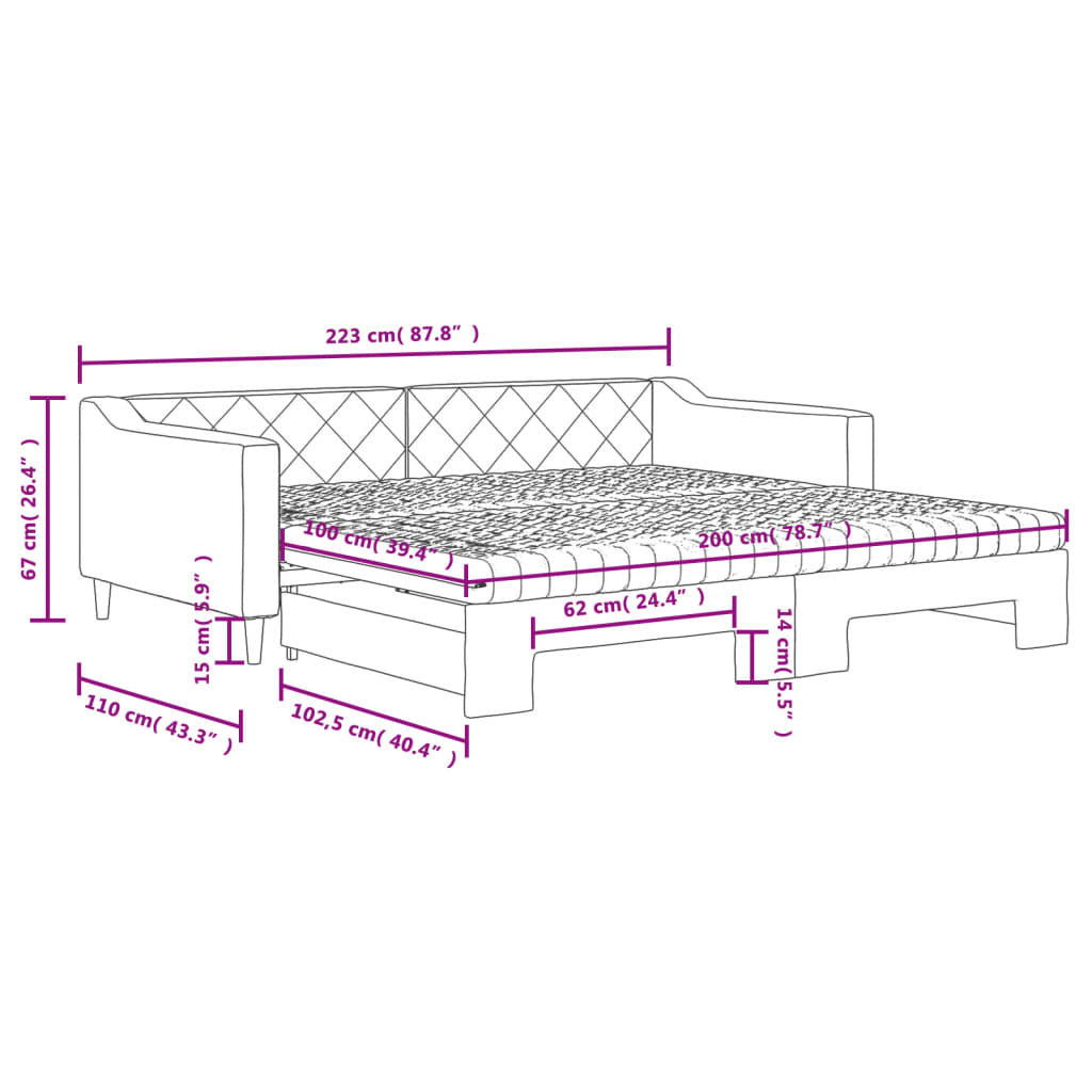 vidaXL Divano Letto Estraibile con Materassi Crema 100x200 cm Tessuto