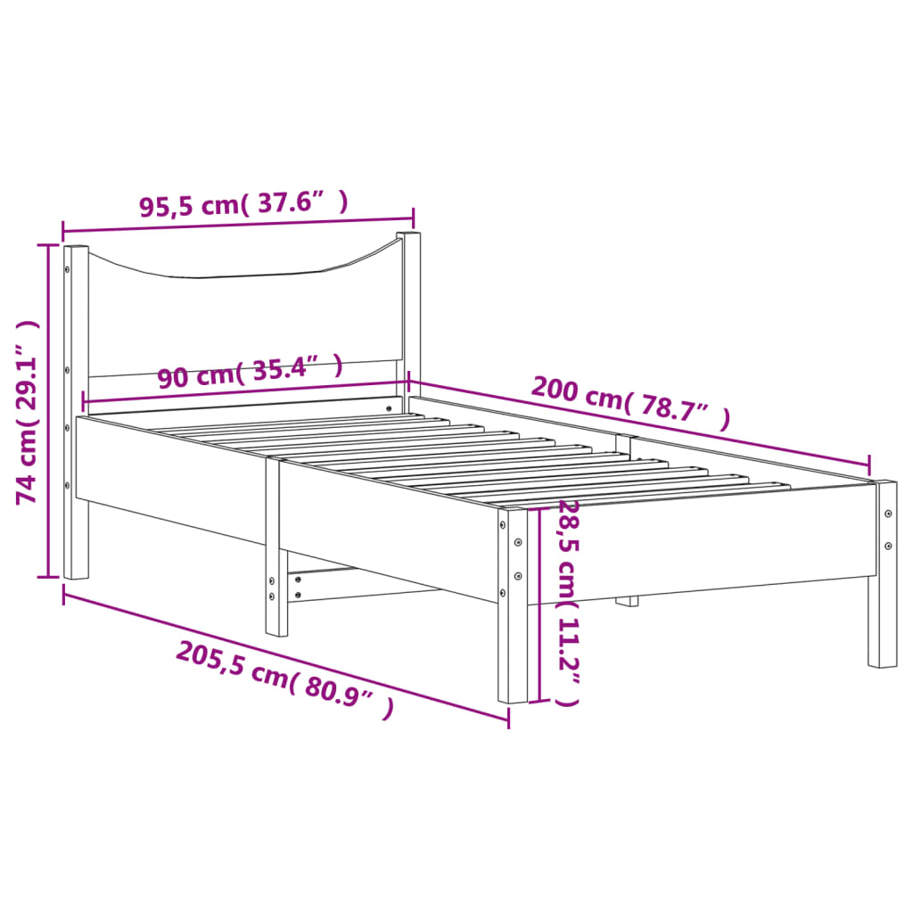 vidaXL Letto senza Materasso Marrone Cera 90x200 cm Legno di Pino