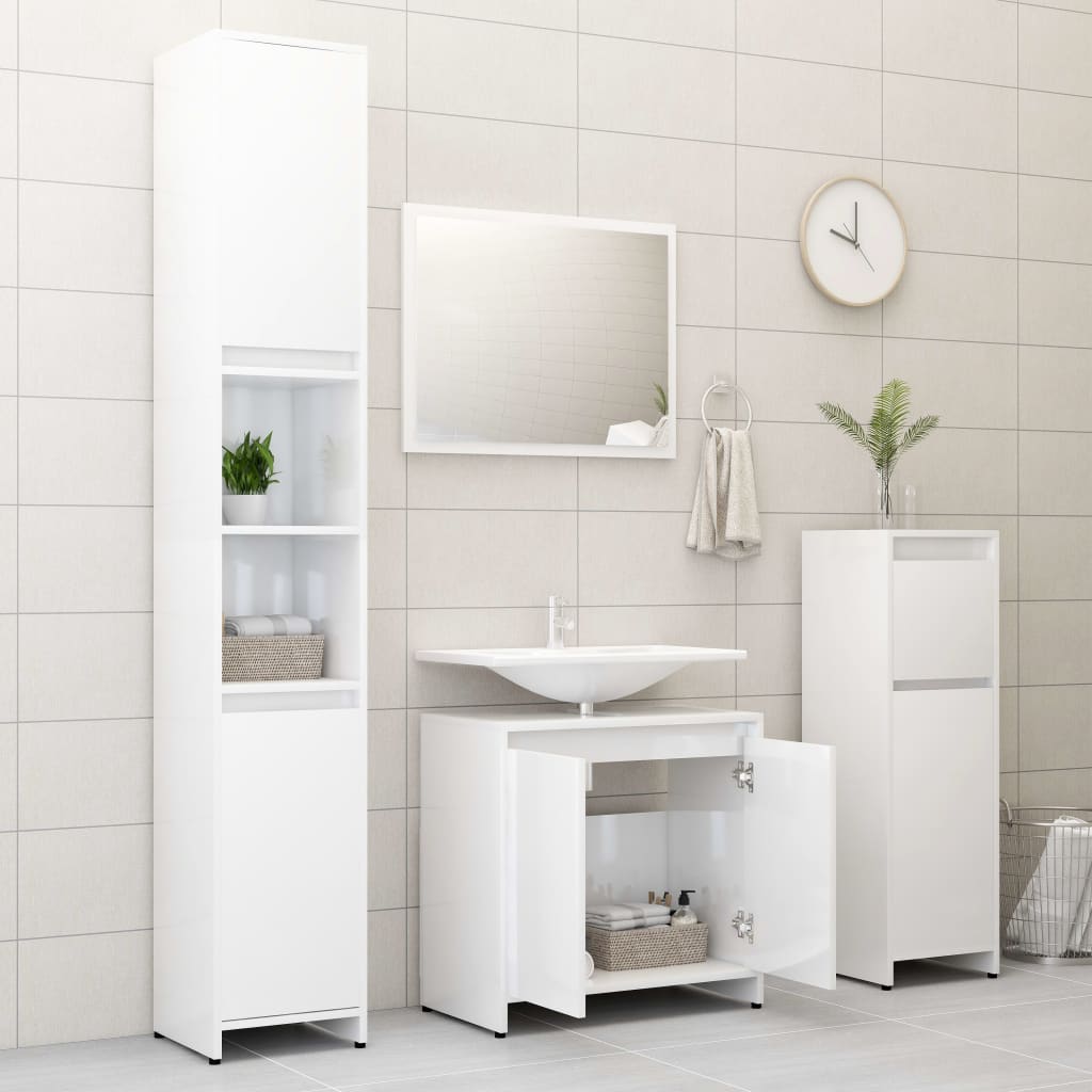 vidaXL Set Mobili da Bagno 3 pz Bianco Lucido in Truciolato