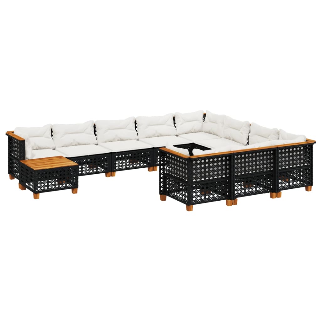 vidaXL Set Divani da Giardino 11 pz con Cuscini in Polyrattan Nero