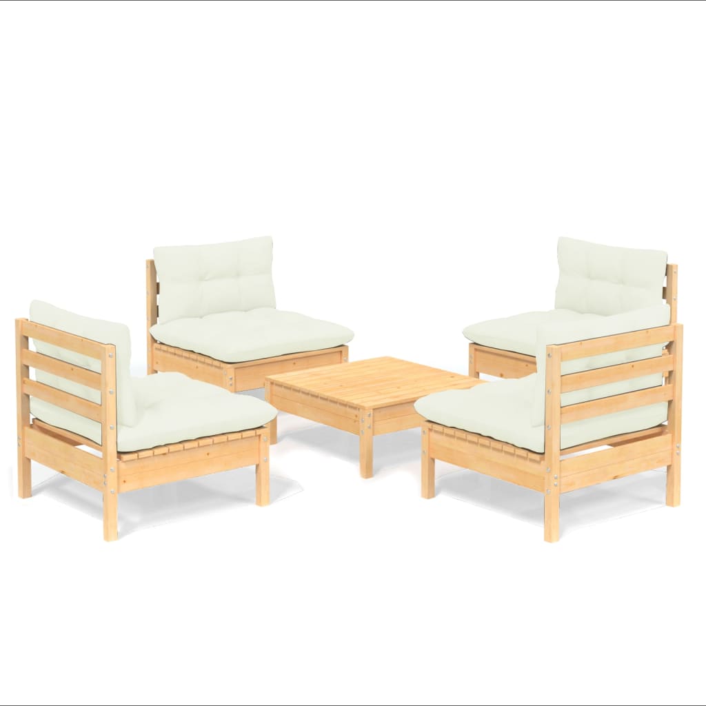 vidaXL Set Salotto da Giardino 5pz con Cuscini Crema in Legno di Pino