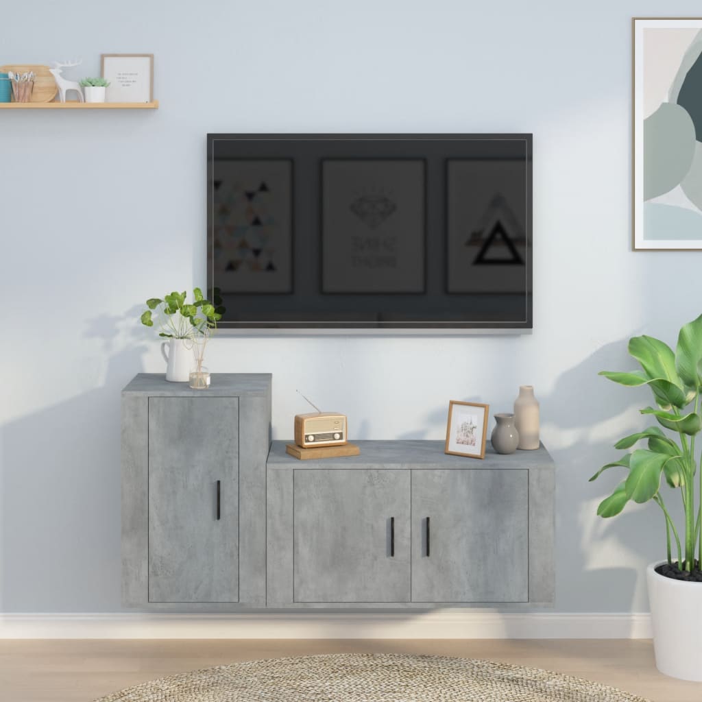 vidaXL Set di Mobili Porta TV 2 pz Grigio Cemento in Legno Multistrato