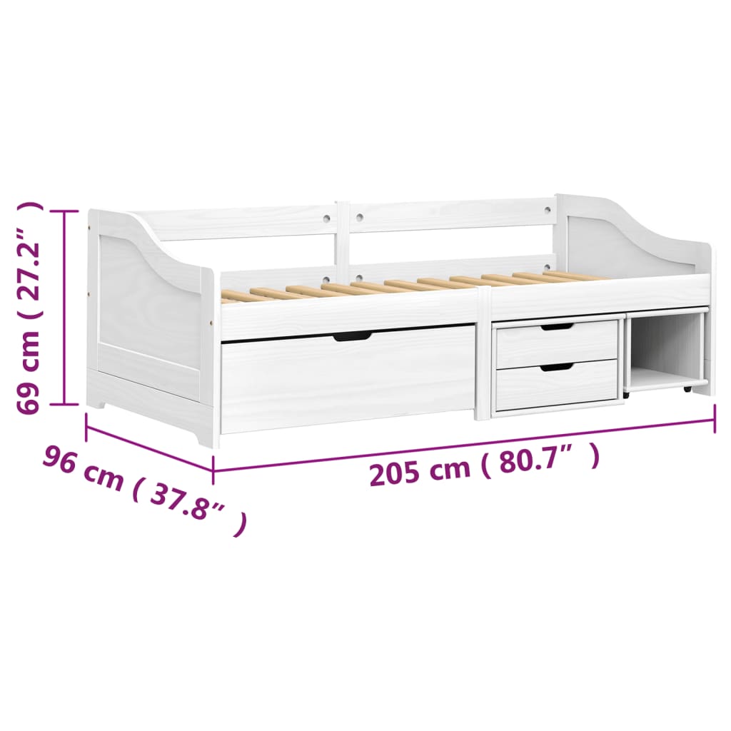 vidaXL Dormeuse 3 Cassetti Bianca 90x200 cm Legno Massello Pino IRUN