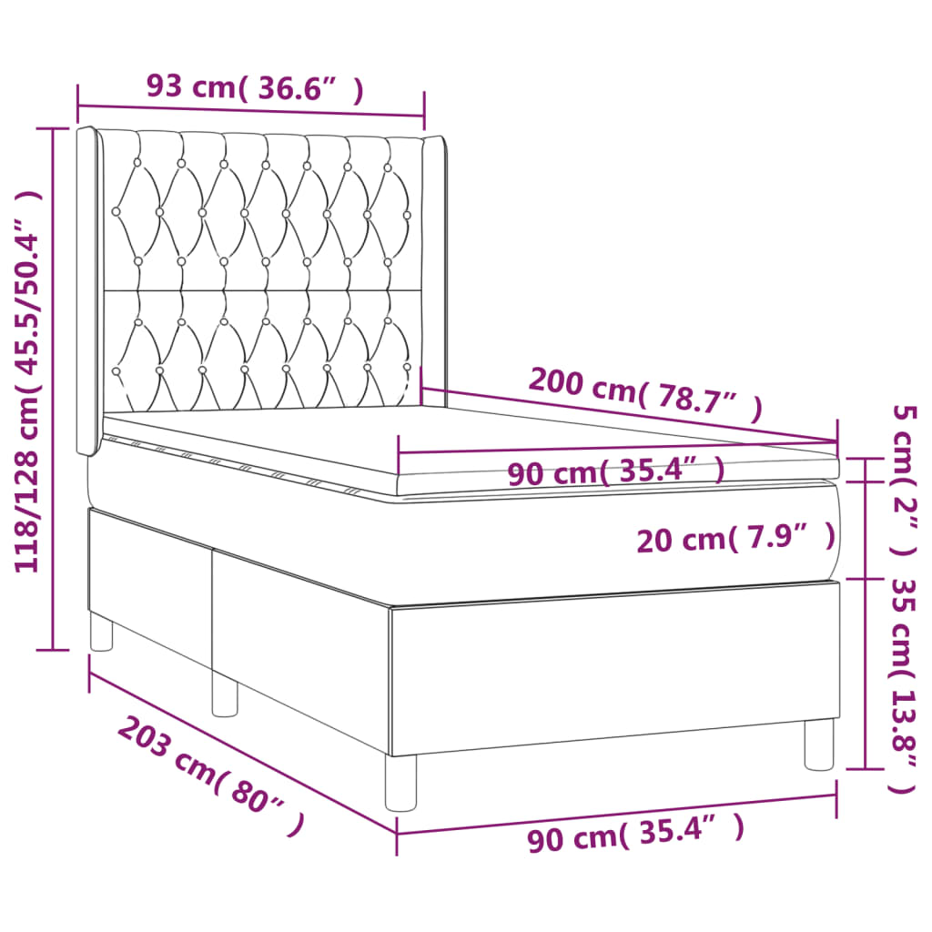 vidaXL Letto a Molle con Materasso e LED Verde Scuro 90x200cm Velluto