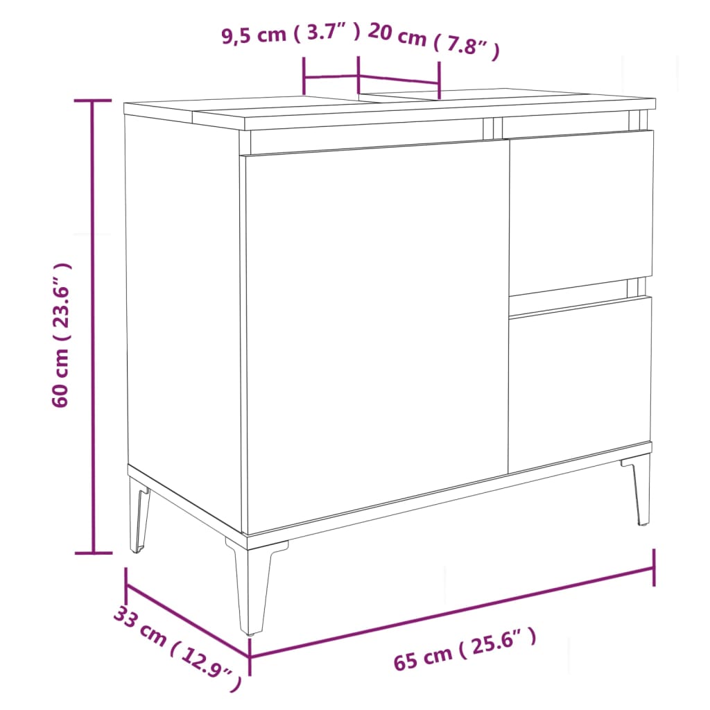 vidaXL Armadietto da Bagno Grigio Cemento 65x33x60cm Legno Multistrato