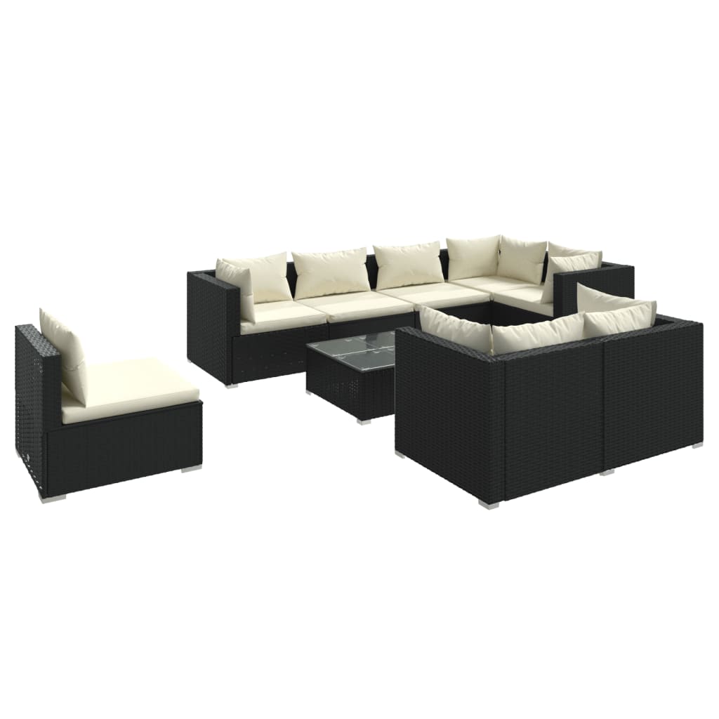 vidaXL Set Divani da Giardino 9 pz con Cuscini in Polyrattan Nero