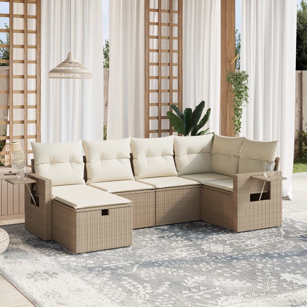 vidaXL Set Divano da Giardino 6 pz con Cuscini Beige in Polyrattan