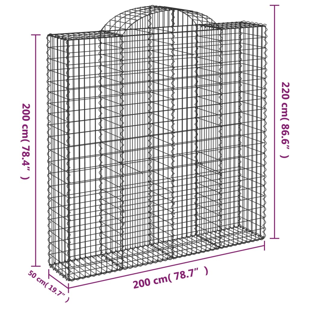 vidaXL Cesti Gabbioni ad Arco 5 pz 200x50x200/220 cm Ferro Zincato