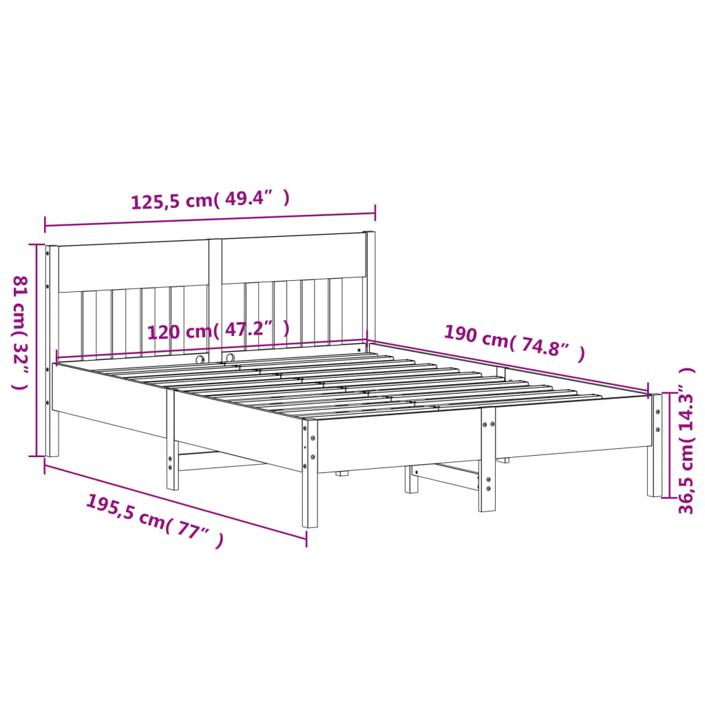 vidaXL Letto senza Materasso Bianco 120x190 cm Legno Massello di Pino