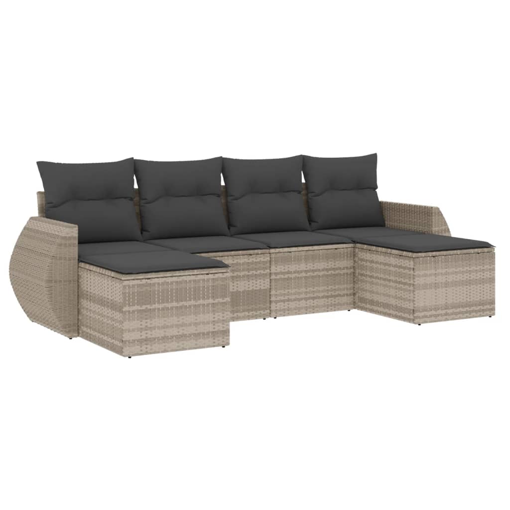 vidaXL Set Divano da Giardino 6pz con Cuscini Grigio Chiaro Polyrattan