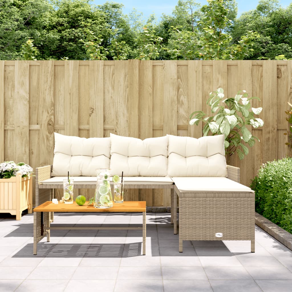 vidaXL Divano da Giardino con Tavolo e Cuscini a L Beige in Polyrattan