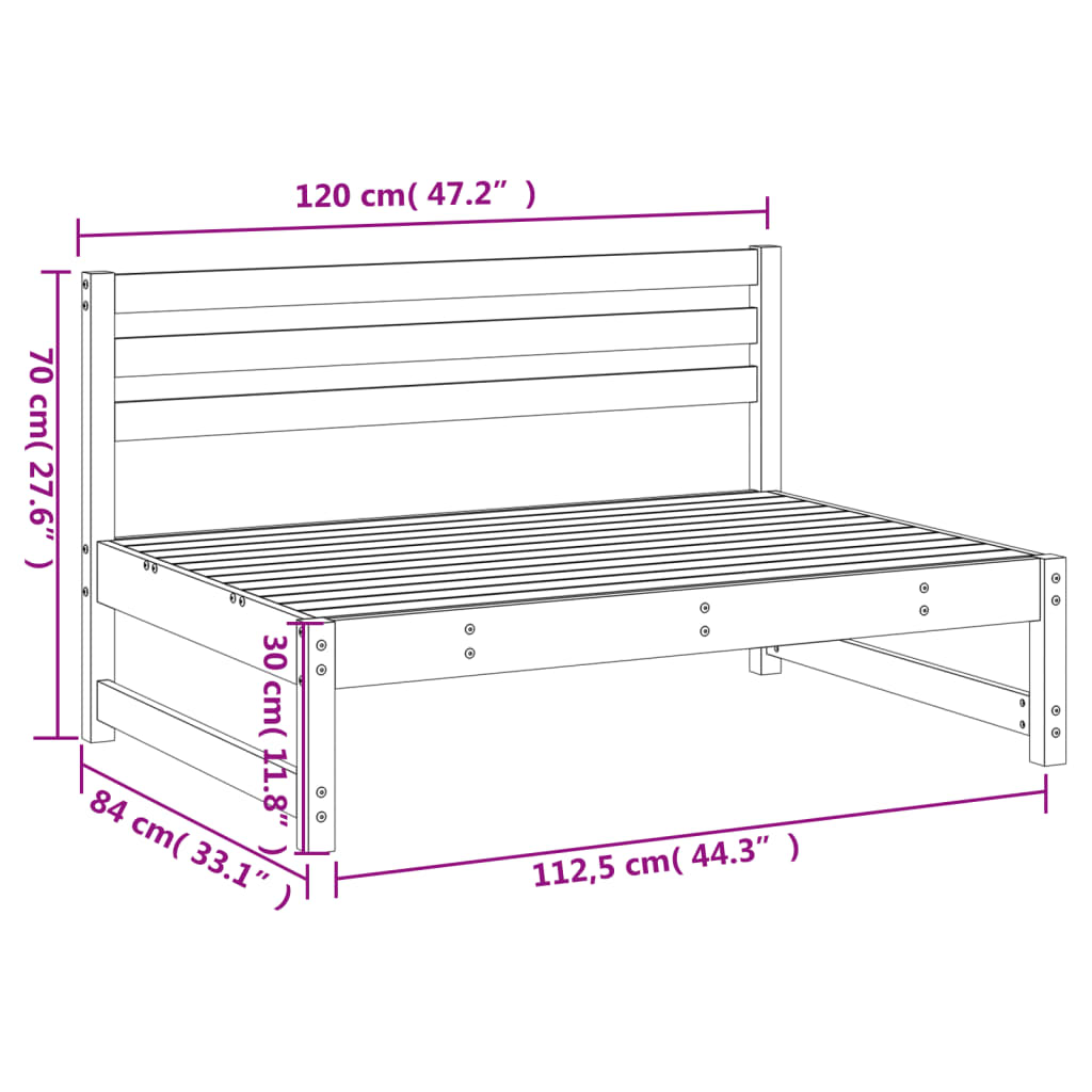 vidaXL Divano Centrale da Giardino 120x80 cm in Legno Massello di Pino