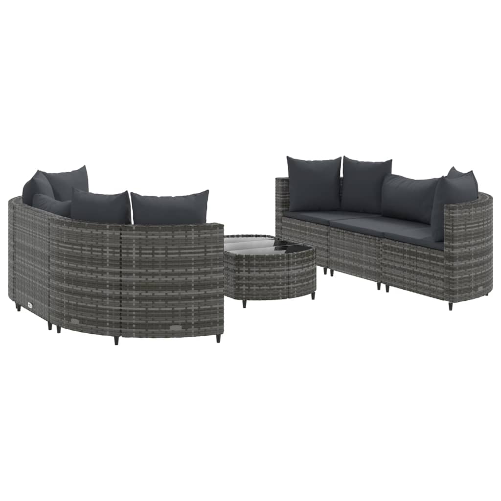 vidaXL Set Divani da Giardino 7 pz con Cuscini Grigio in Polyrattan