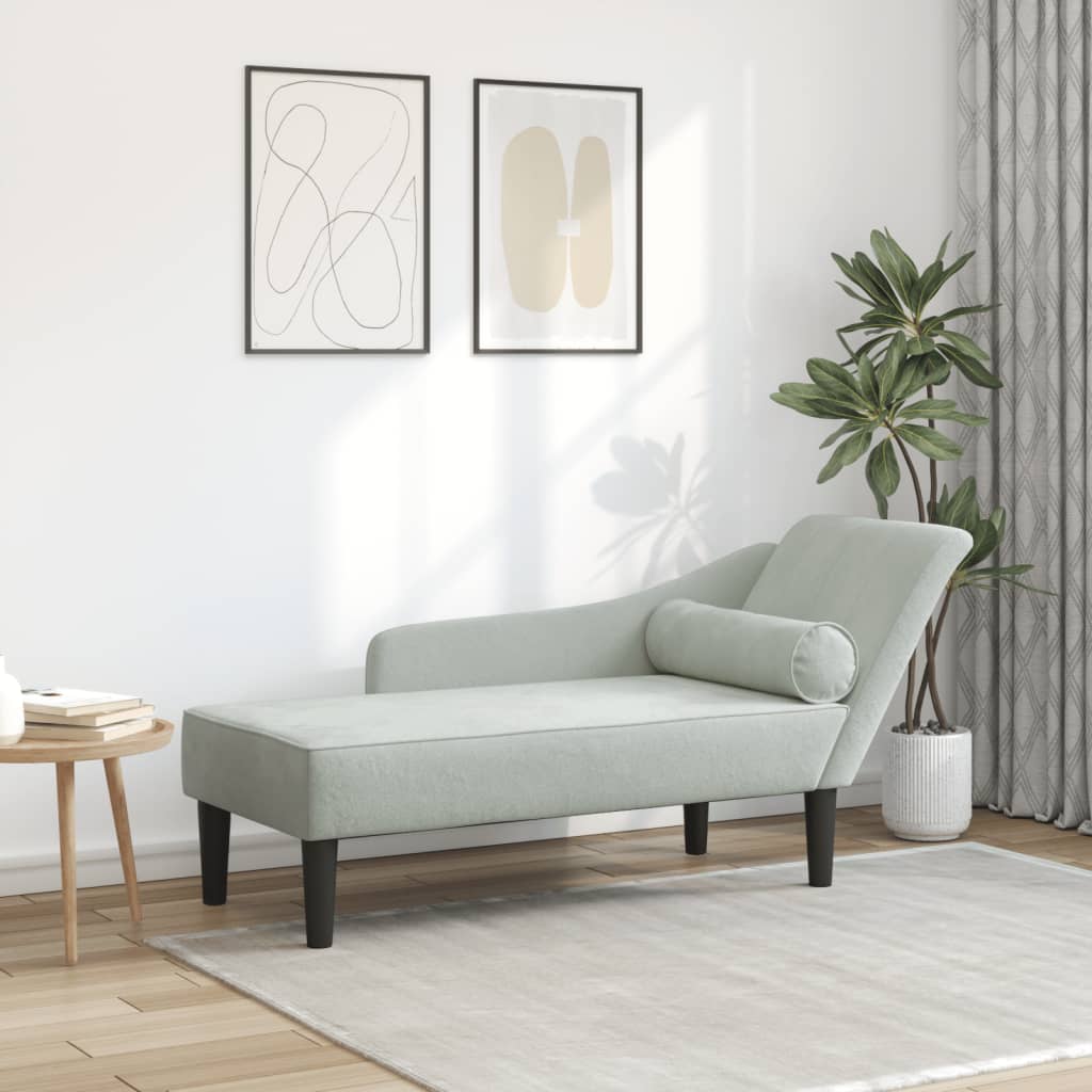 vidaXL Chaise Longue con Cuscini Grigio Chiaro in Velluto