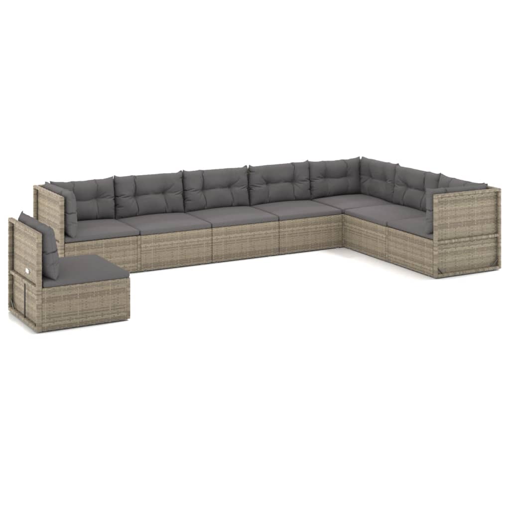 vidaXL Set Divani da Giardino 8 pz con Cuscini in Polyrattan Grigio