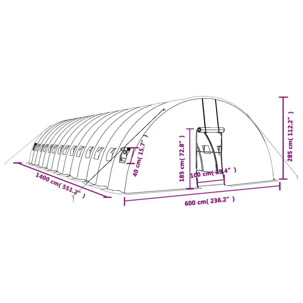 vidaXL Serra con Telaio in Acciaio Verde 84 m² 14x6x2,85 m