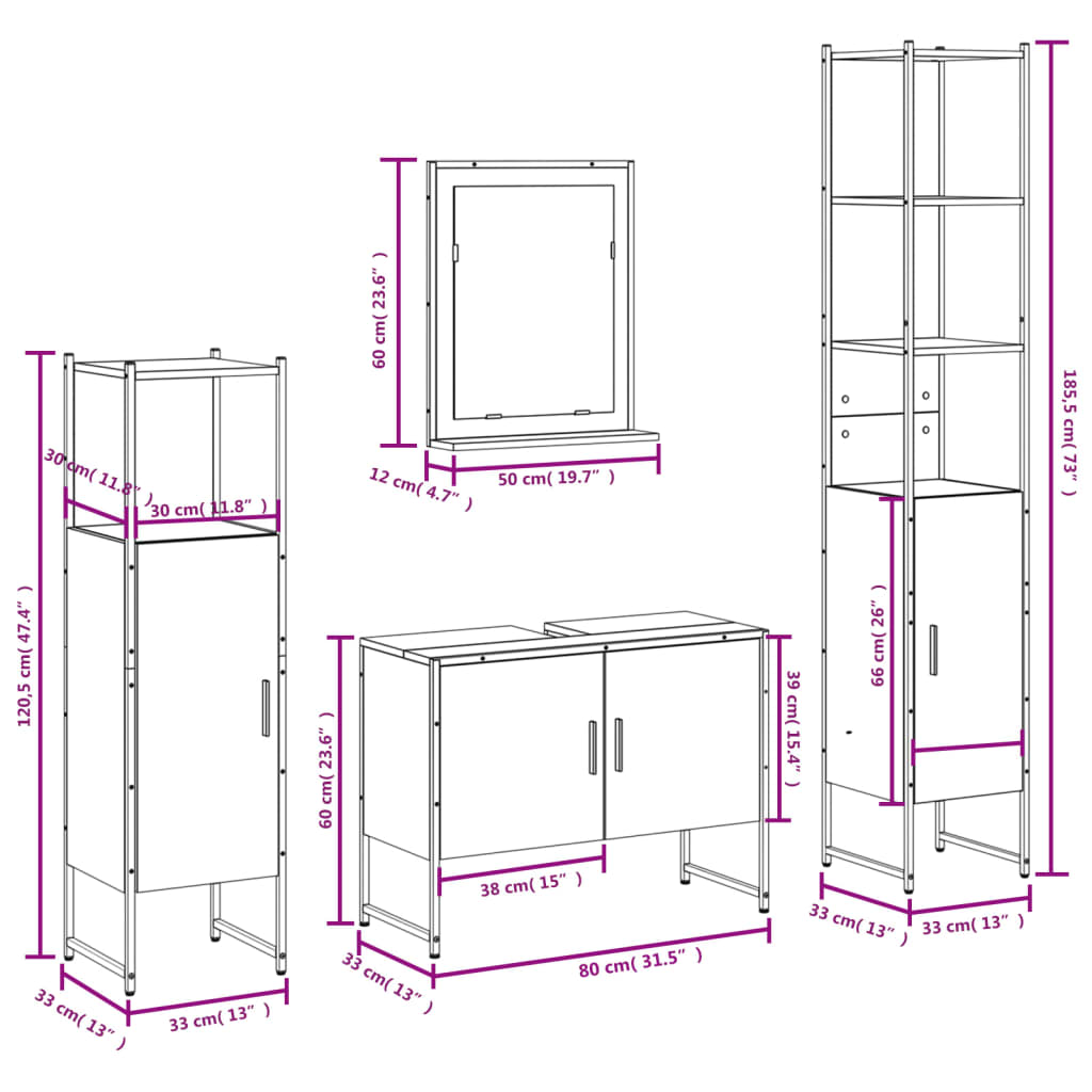 vidaXL Set Mobili da Bagno 4 pz Rovere Fumo in Legno Multistrato