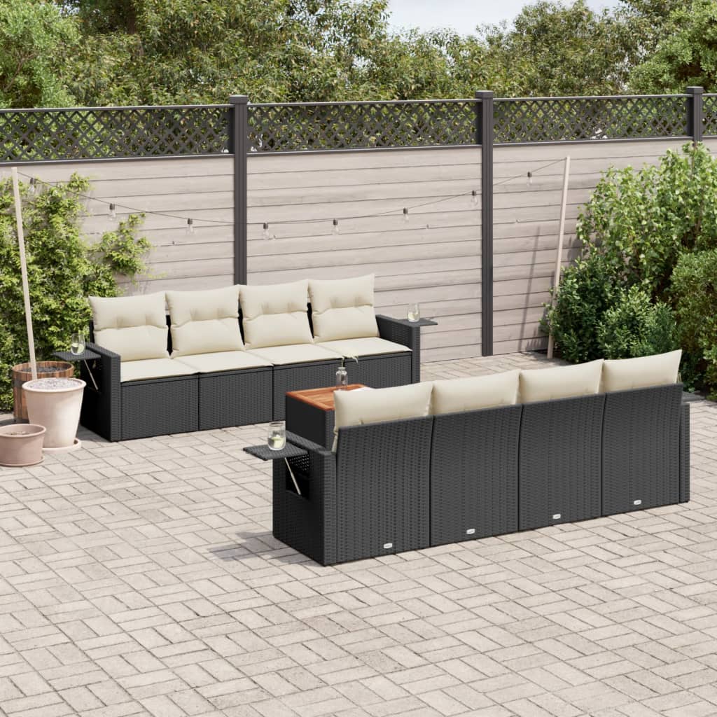 vidaXL Set Divani da Giardino 9 pz con Cuscini Nero in Polyrattan