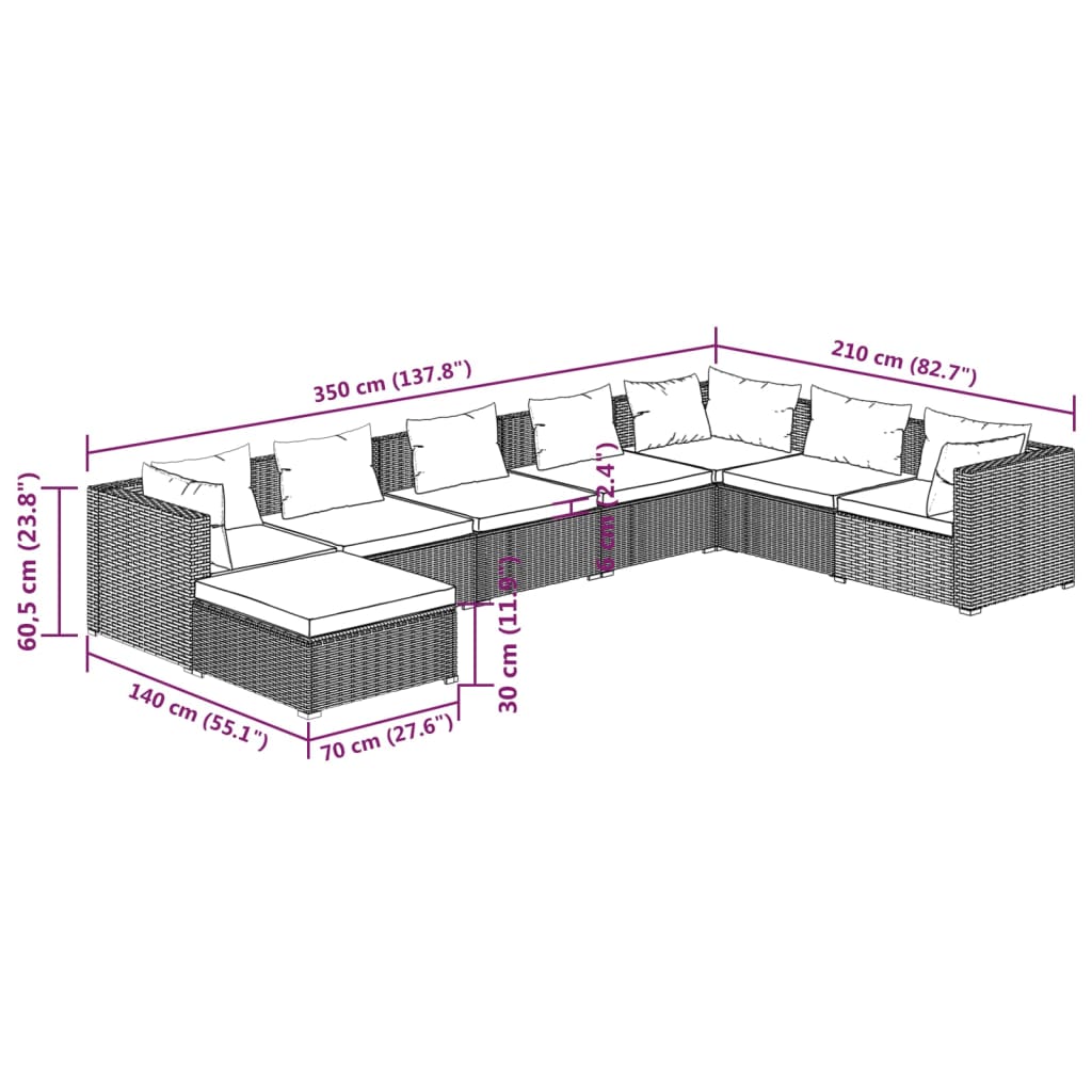 vidaXL Set Divani da Giardino 8 pz con Cuscini in Polyrattan Grigio