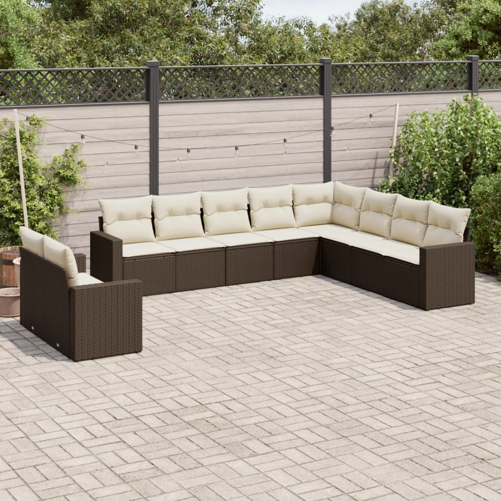 vidaXL Set Divani da Giardino 10pz con Cuscini in Polyrattan Marrone