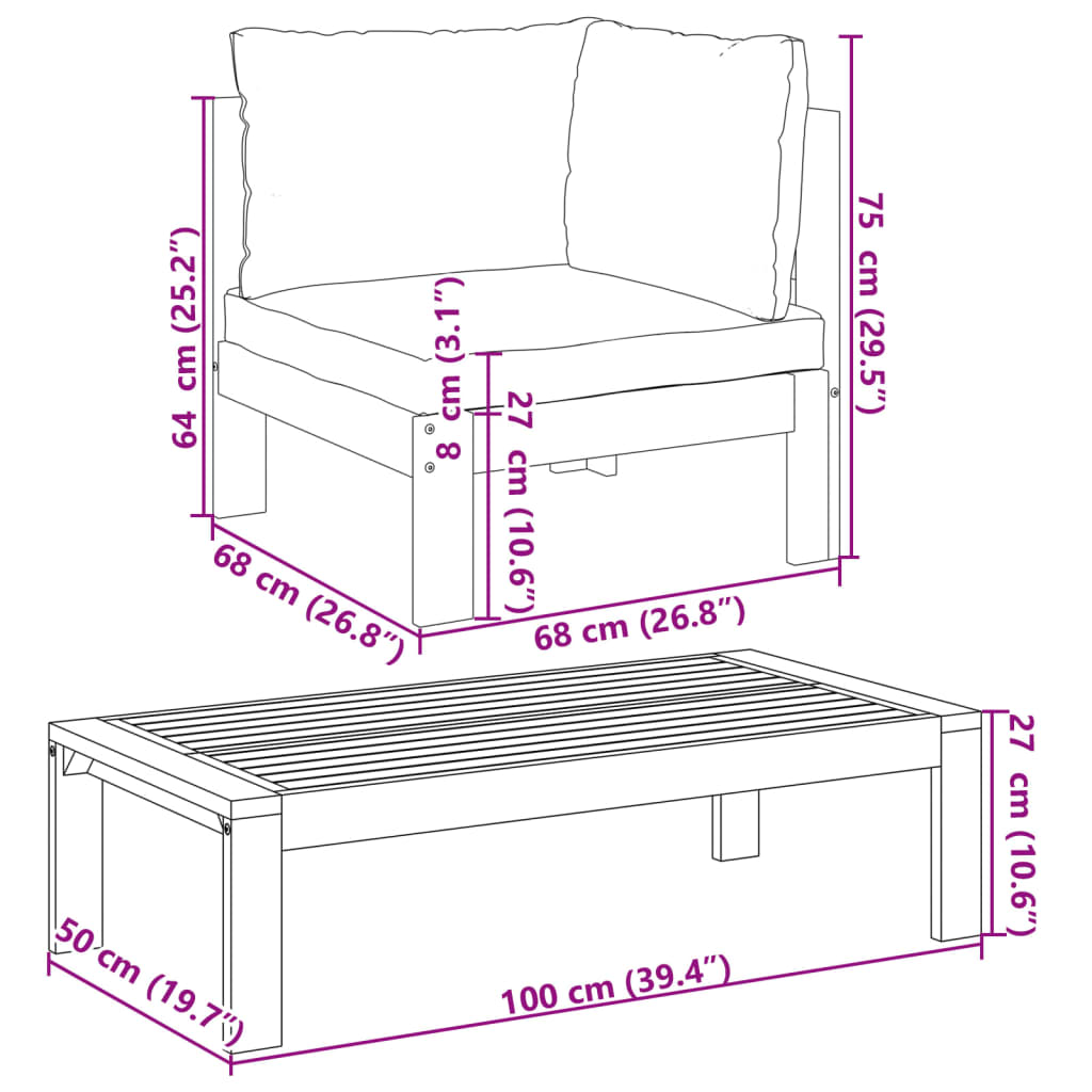 vidaXL Set Divano Giardino 9 pz con Cuscini Legno Massello di Acacia