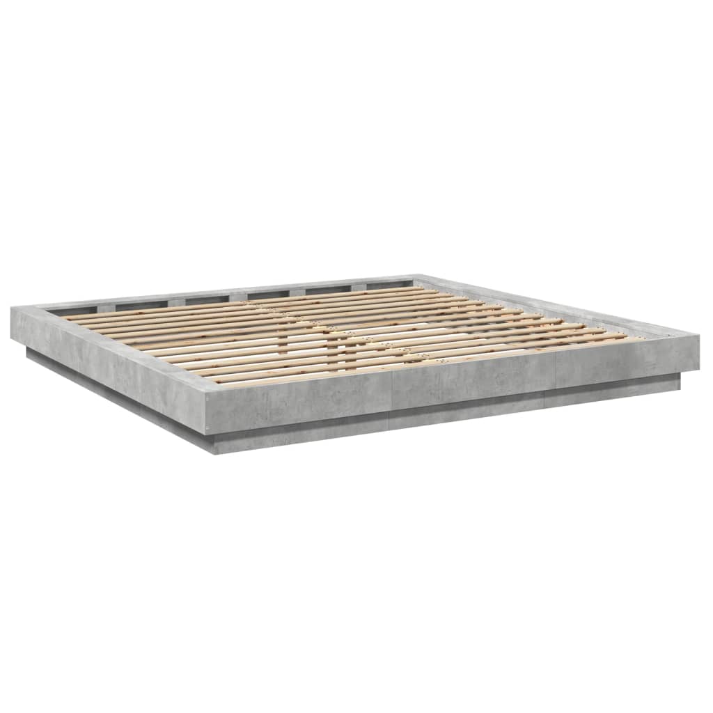 vidaXL Giroletto Luci LED Grigio Cemento 180x200 cm Legno Multistrato