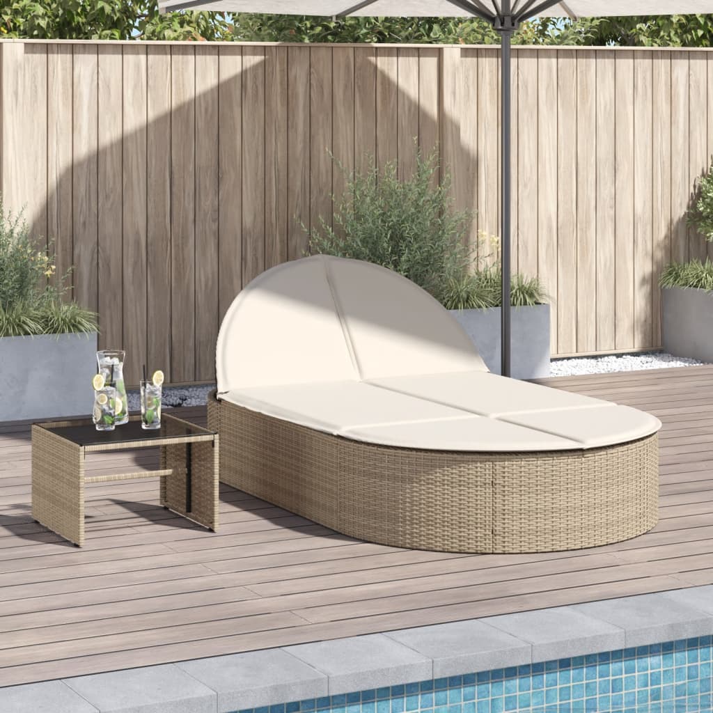 vidaXL Lettino Prendisole con Cuscini Beige in Polyrattan