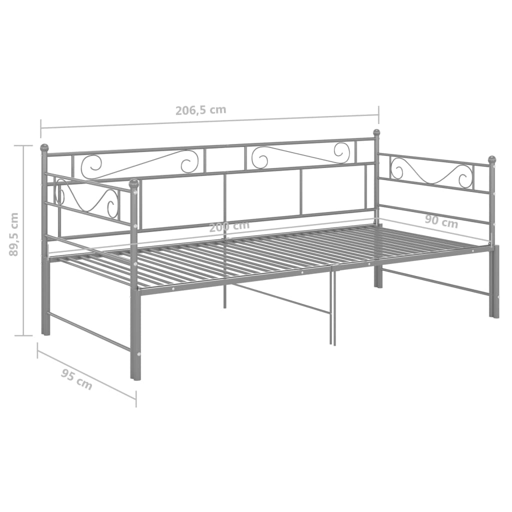 vidaXL Telaio Divano Letto Estraibile Grigio in Metallo 90x200 cm