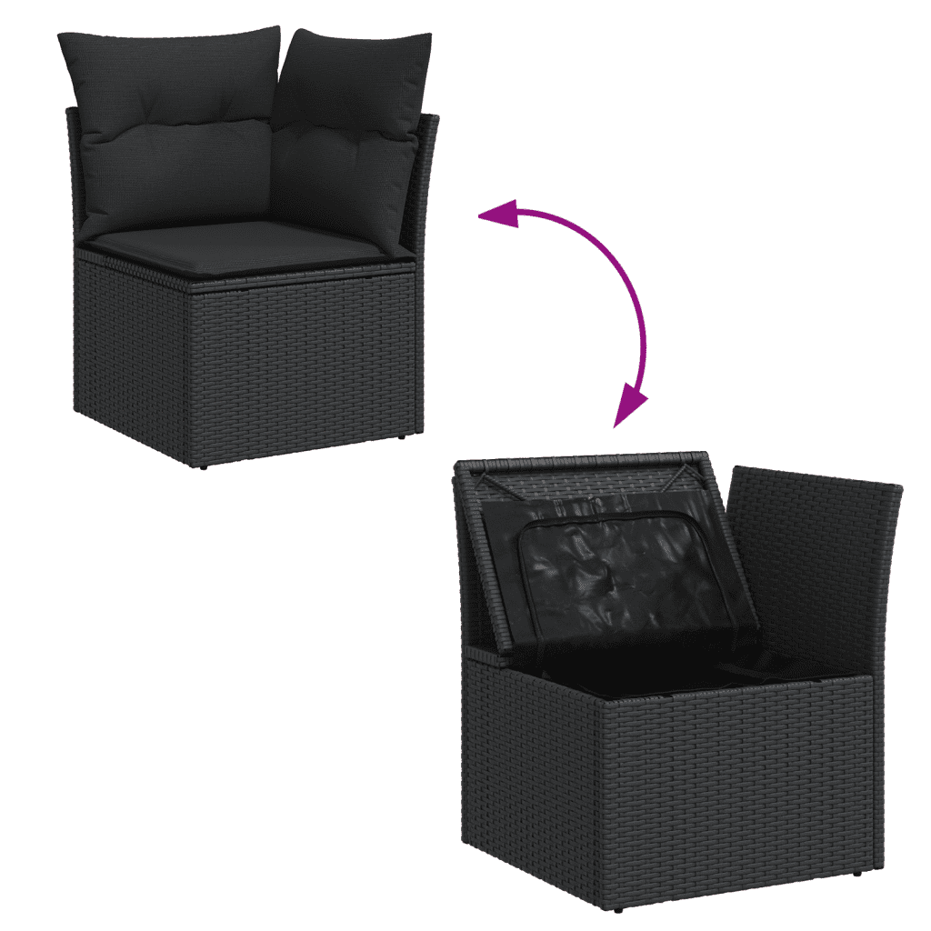 vidaXL Set Divani da Giardino 9 pz con Cuscini Nero in Polyrattan